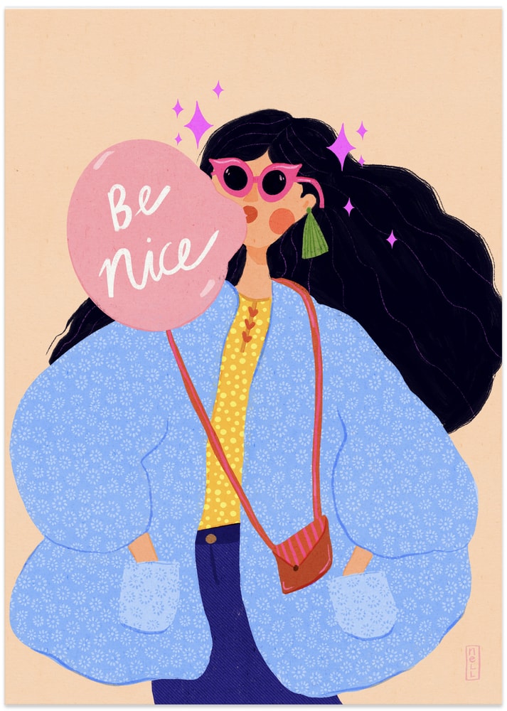 Be Nice Bubblegum Girl - Art Print by Dirkie Nell
