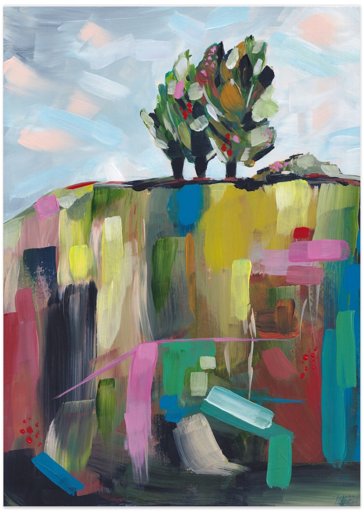 Vibrant Hillside Trees - Art Print by Dirkie Nell