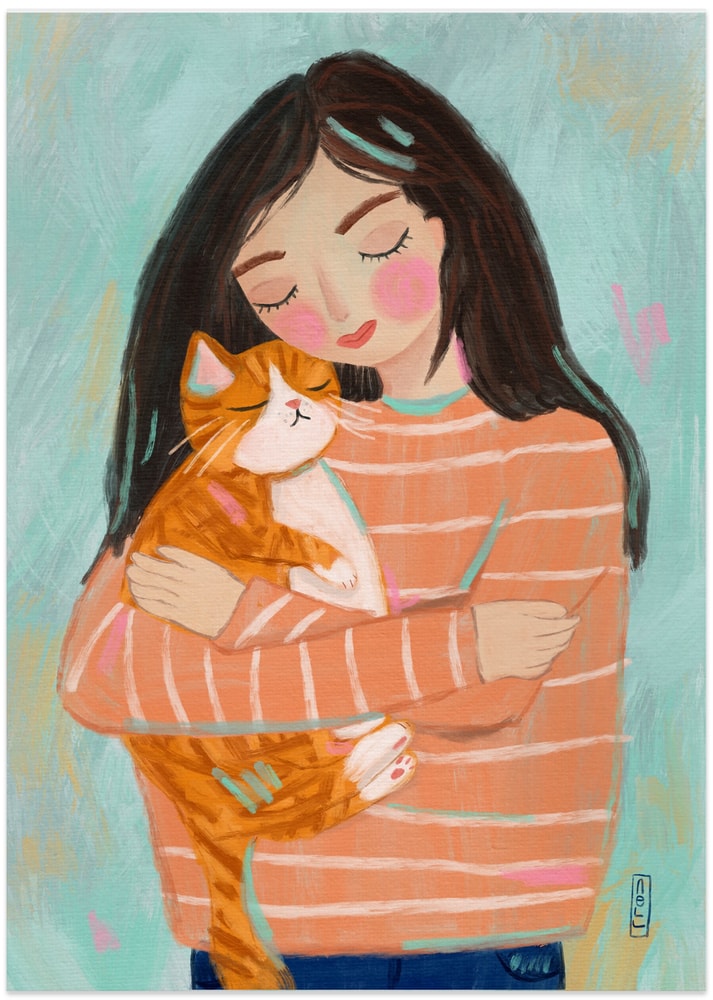 Cozy Cat Cuddles - Art Print by Dirkie Nell
