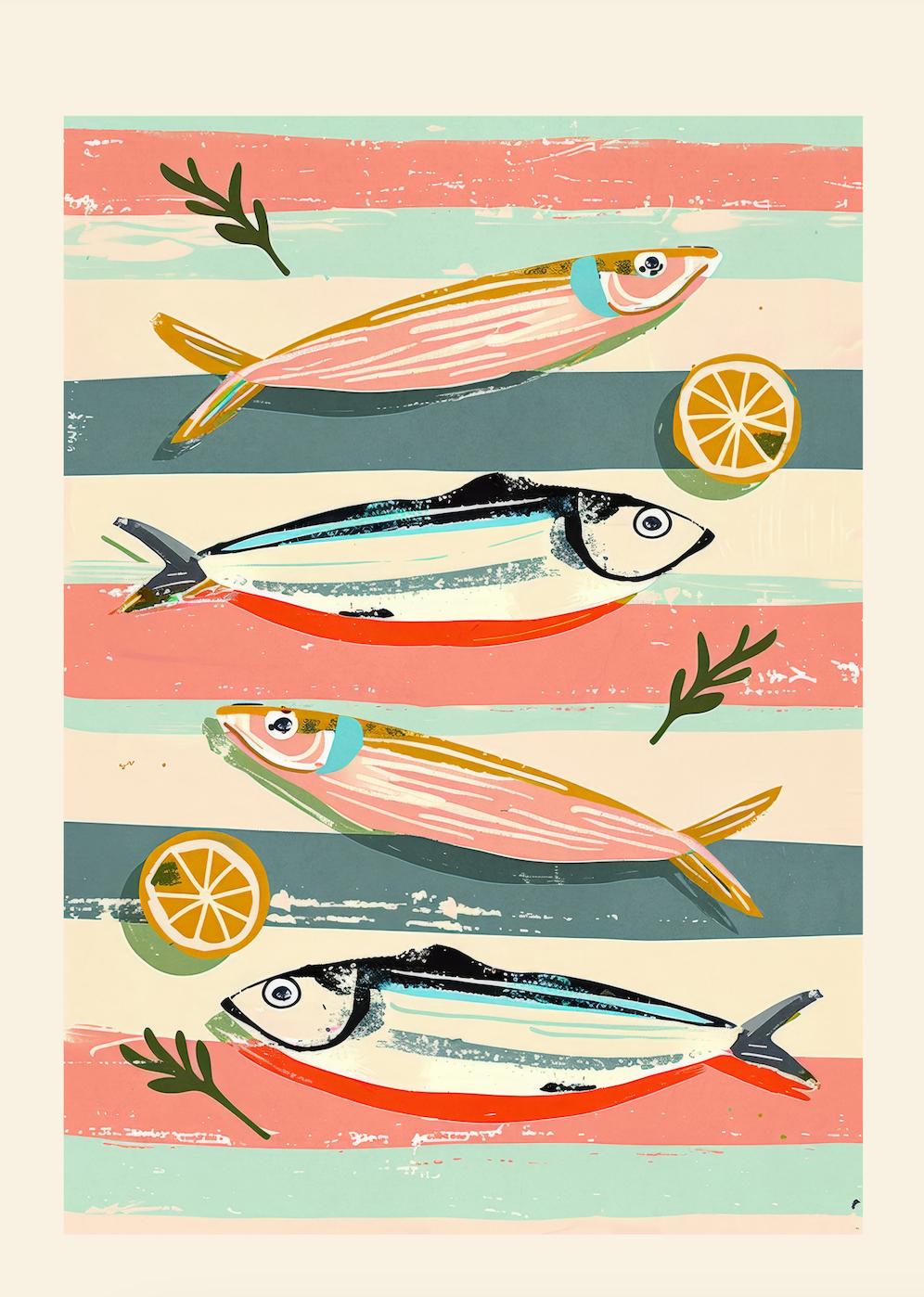SARDINES ON STRIPES - Art Print by Branka Kodžoman