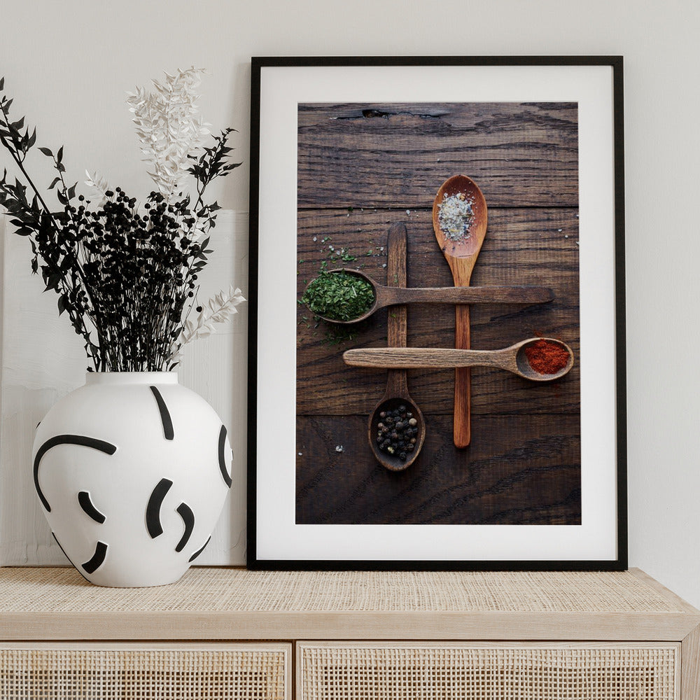 Wooden Spoons With Colorful Spices - Art Print by Karina Aleksandrova