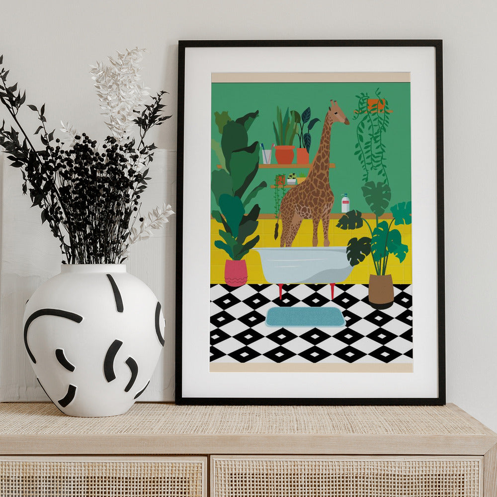 Giraffe Bathtime - Art Print by WallChart Art Studio