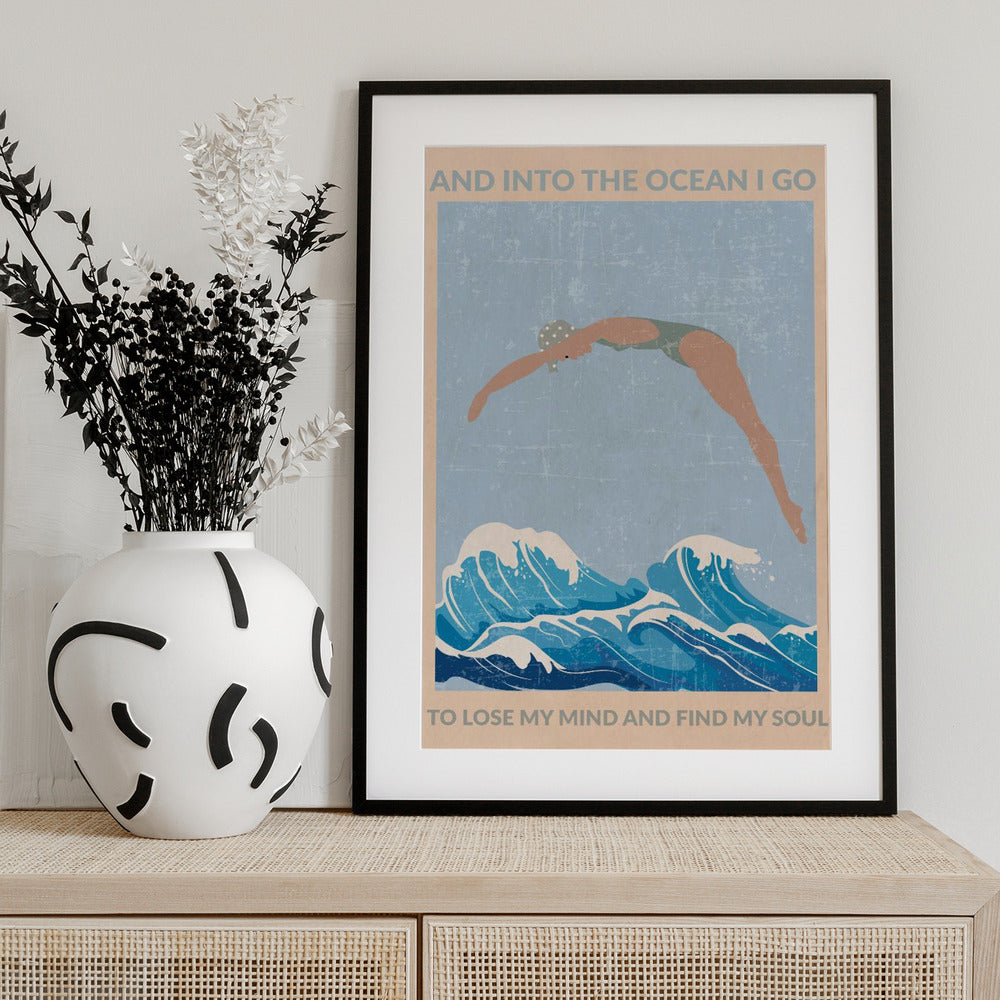 Into the Ocean I Go (grey) - Art Print by WallChart Art Studio