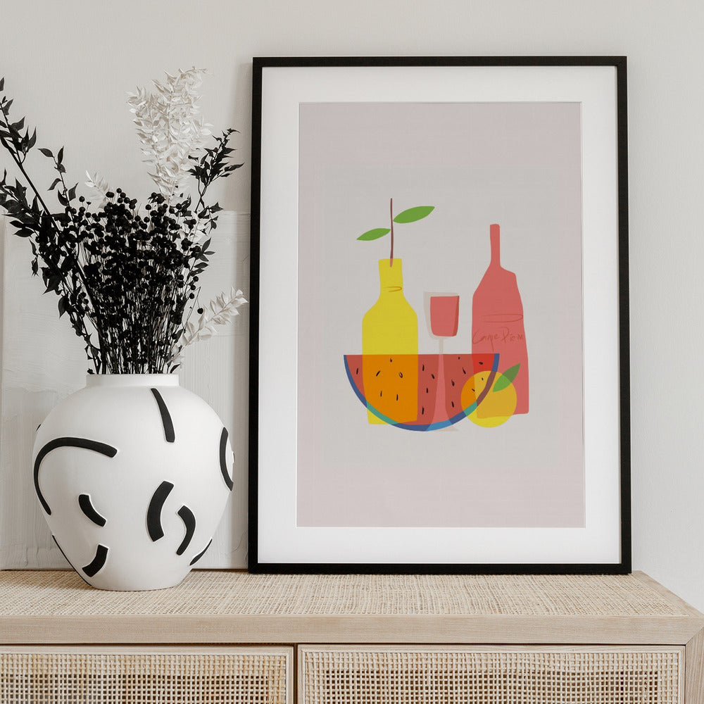 Still Life With Wine and Bottles - Art Print by Little Dean