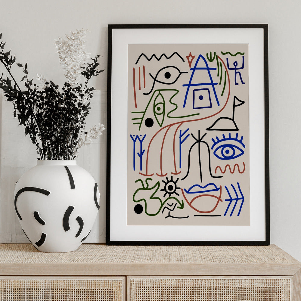 Line Art Bizarre Ancient Symbol - Art Print by Little Dean