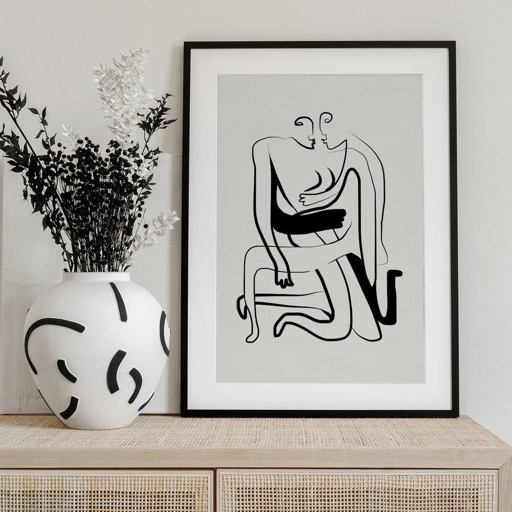 Hugs and Kisses Line Art - Art Print by Little Dean