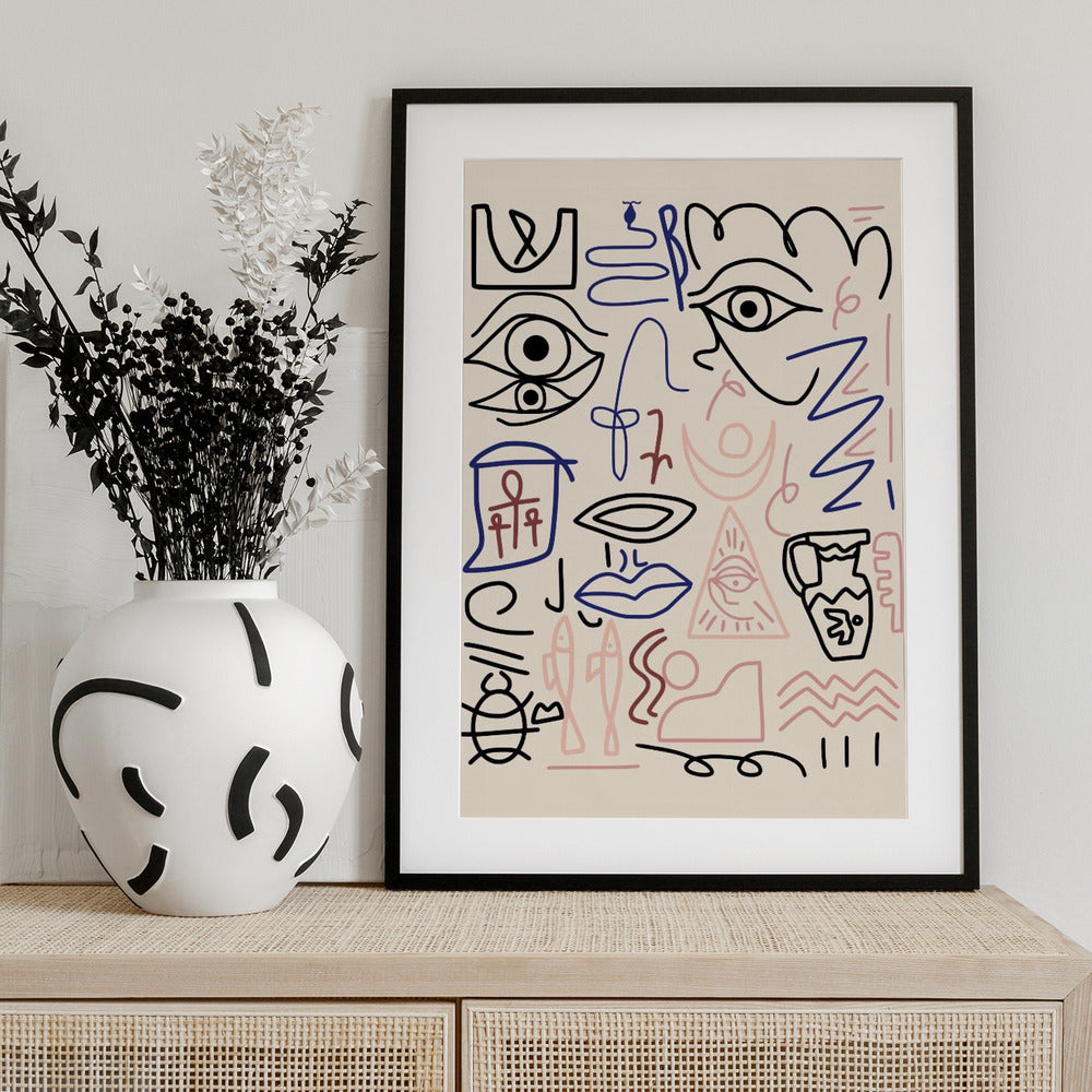 Line Art Cave Drawing - Art Print by Little Dean