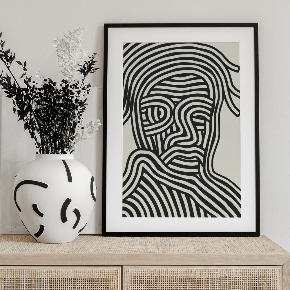 Stylized Human Face With Black Stripes - Art Print by Little Dean