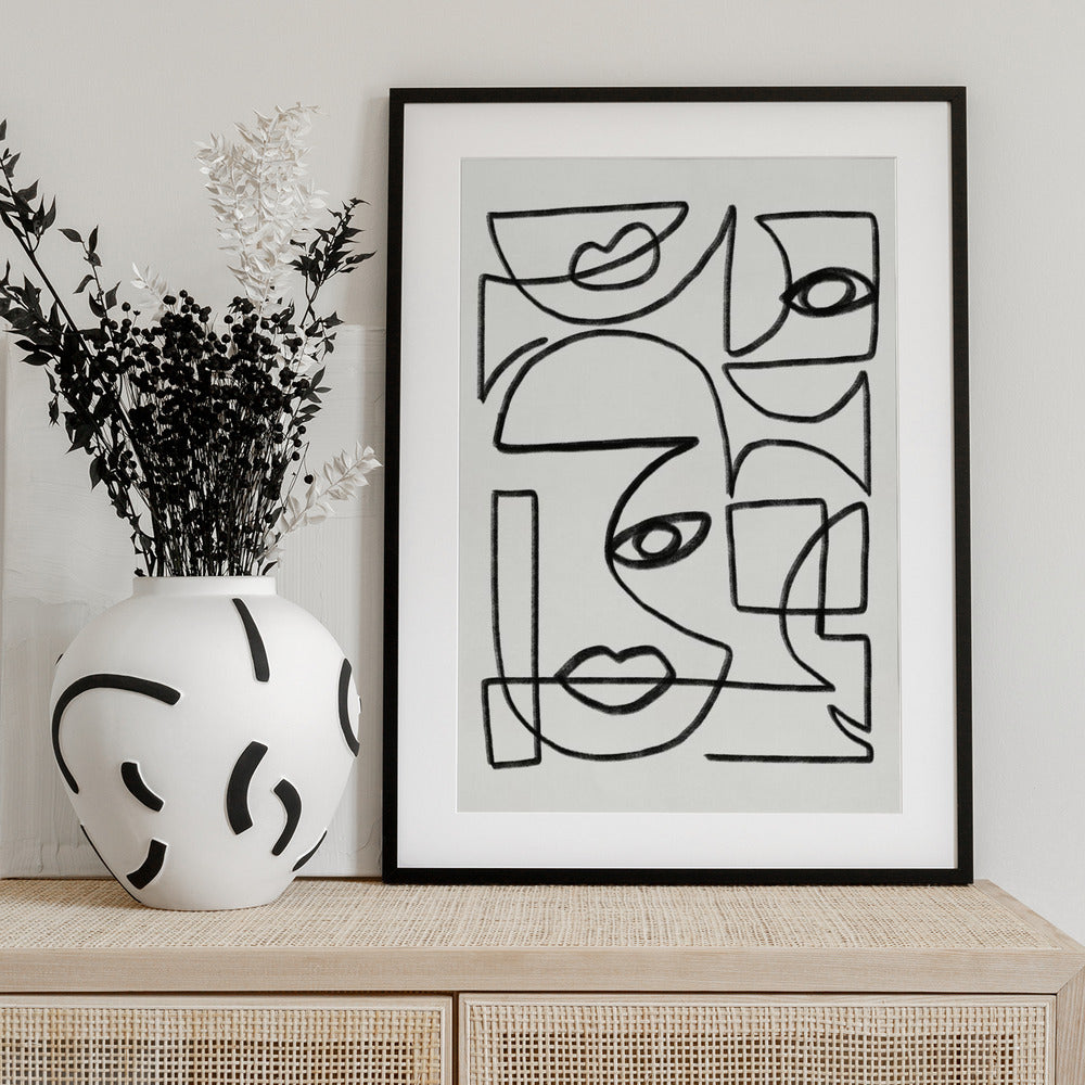 Abstract Line Art Faces - Art Print by Little Dean