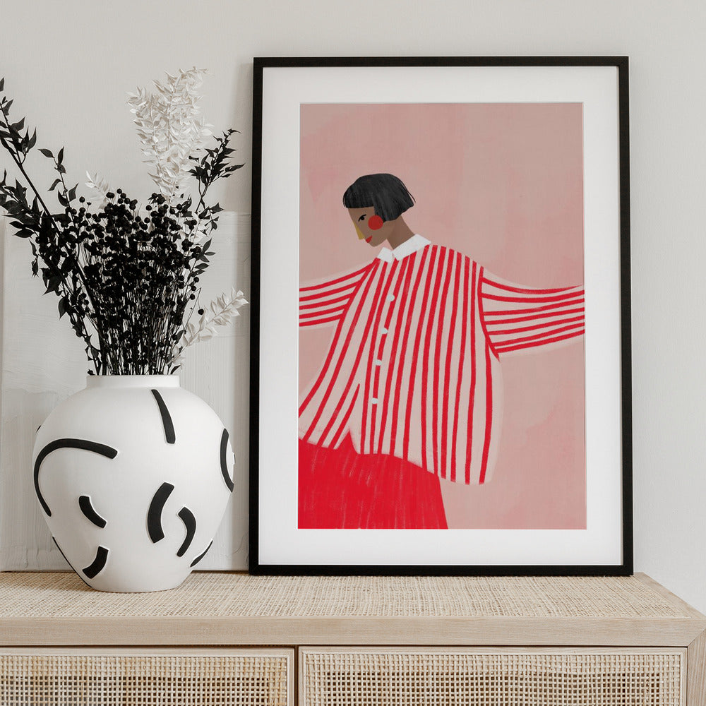 The Woman With the Red Stripes - Art Print by Bea Müller