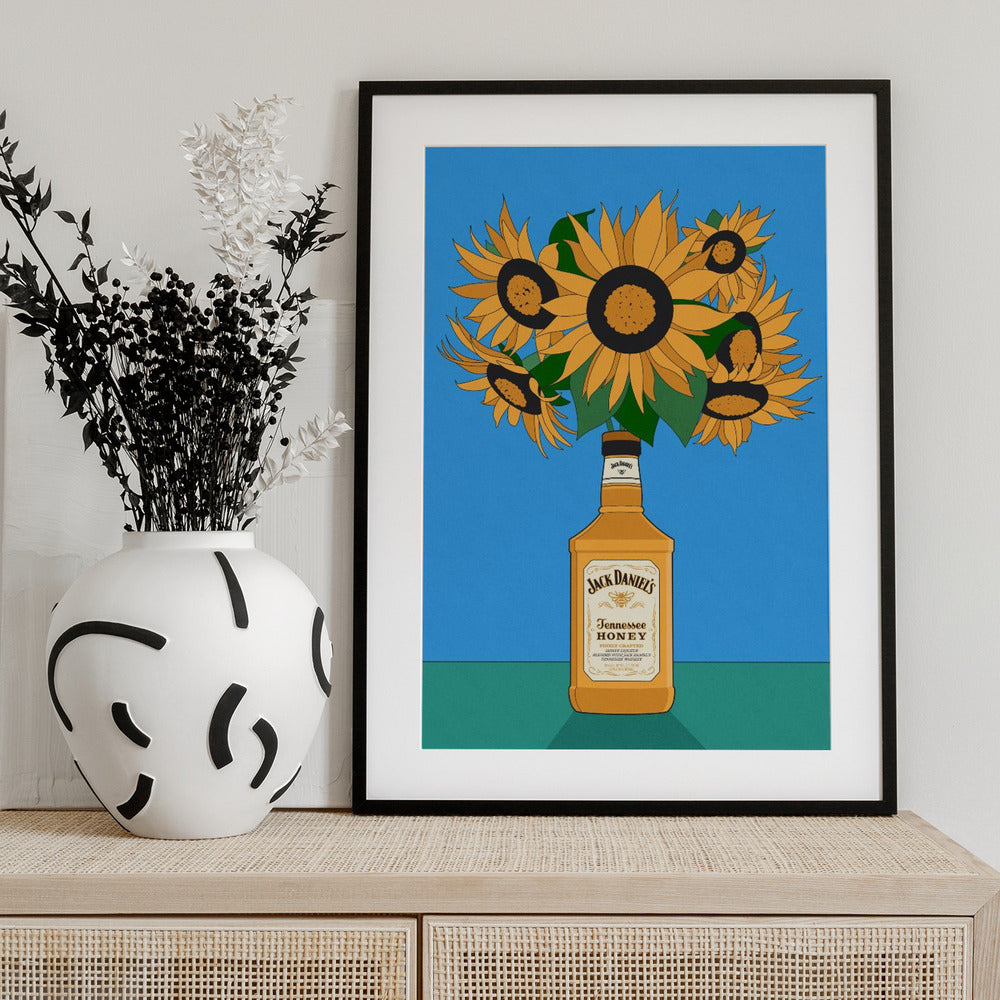 Sunflowers in Honey Whiskey Retro Illustration - Art Print by Retrodrome