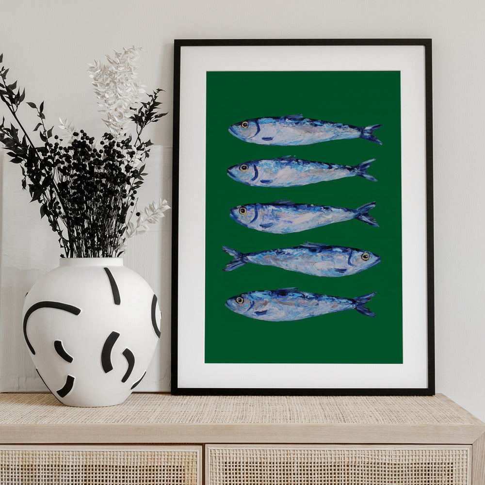 Sardines Forest Green - Art Print by Alice Straker