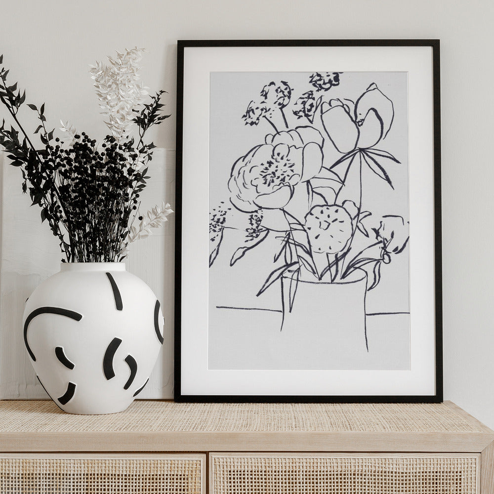 Black and White Floral Small - Art Print by Christine Lindstrom
