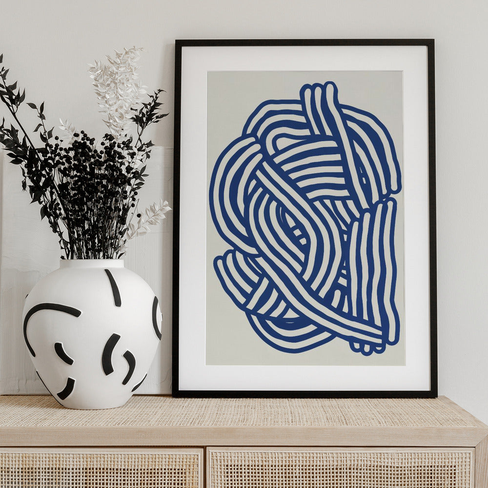 Line art organic shape in blue - Art Print by Little Dean