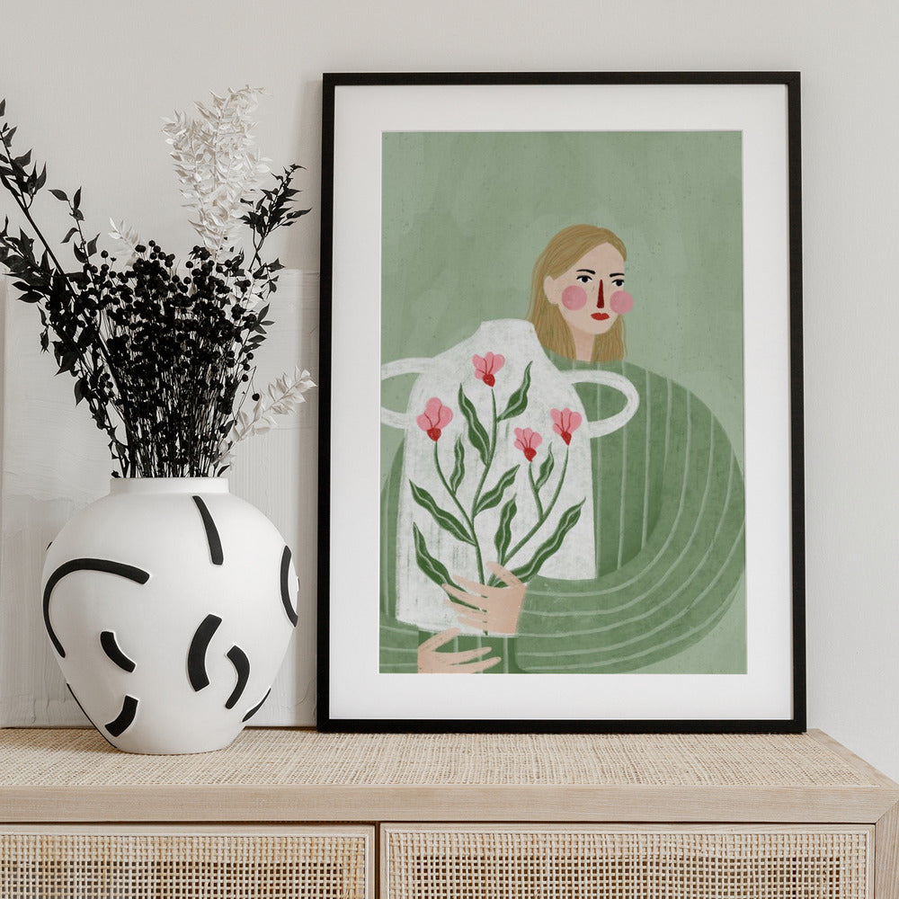 The Woman With Pink Vase - Art Print by Bea Müller