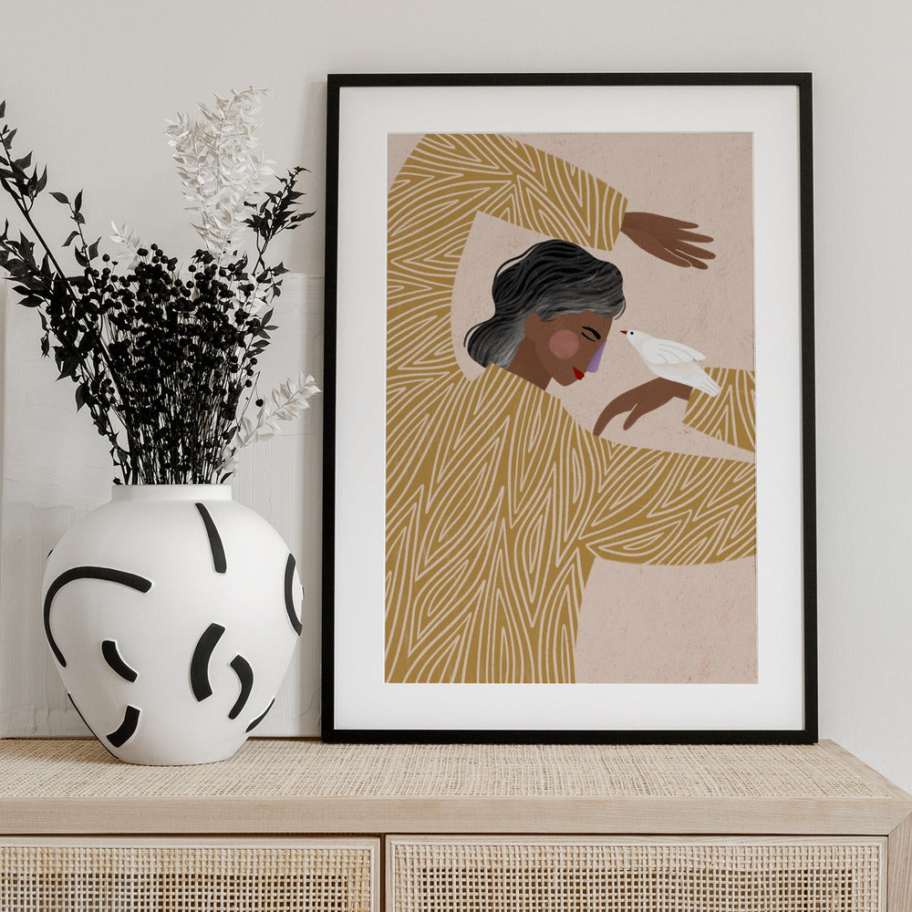 The Woman With a Bird - Art Print by Bea Müller