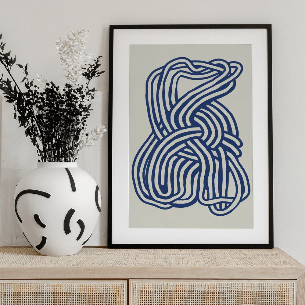 Line art organic shape in blue 02 - Art Print by Little Dean