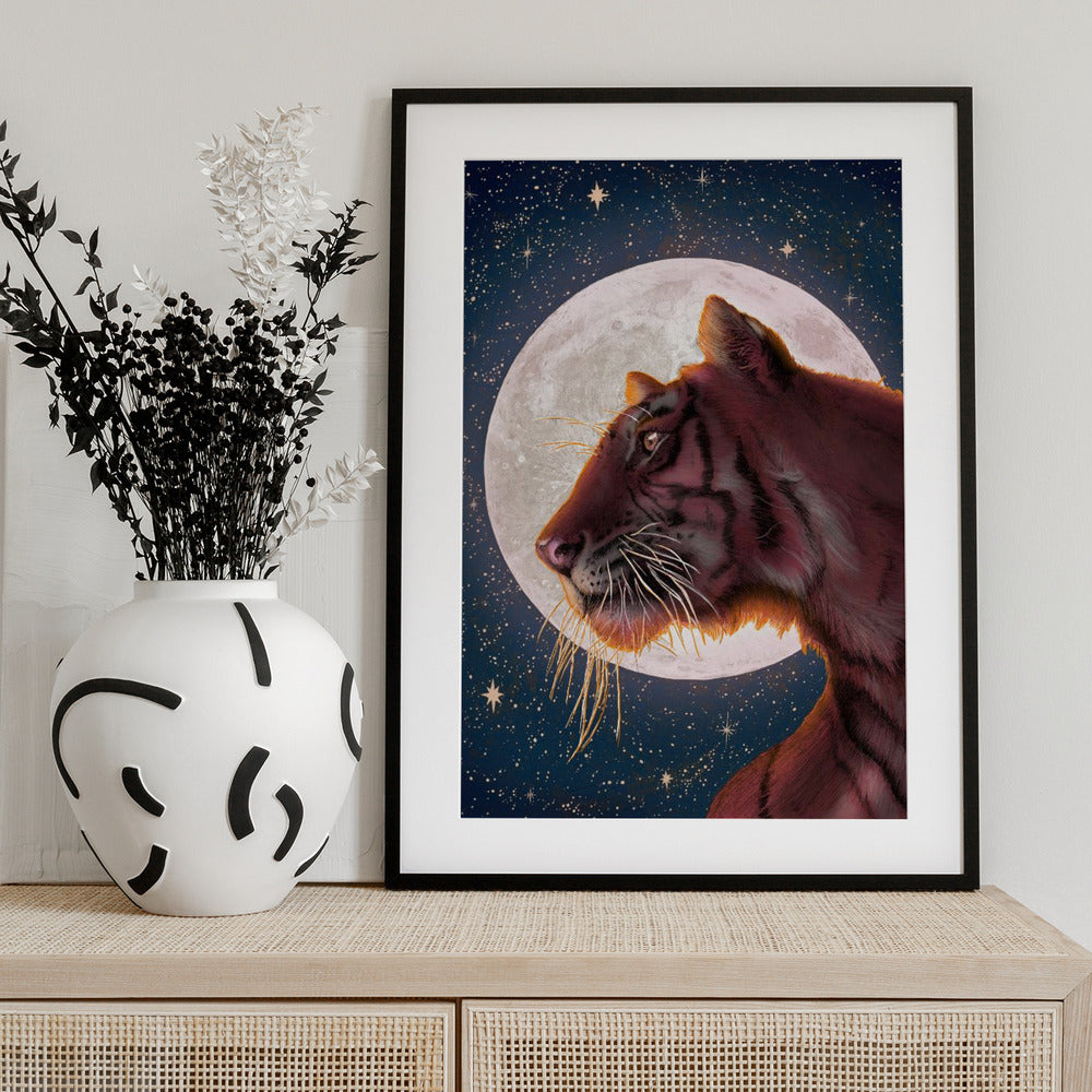 Moon and Tiger Colour Large - Art Print by EC Mazur