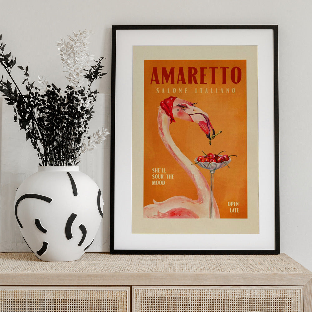 Amaretto Flamingo Art Deco Italian Cafe Travel Art - Art Print by The Whiskey Ginger