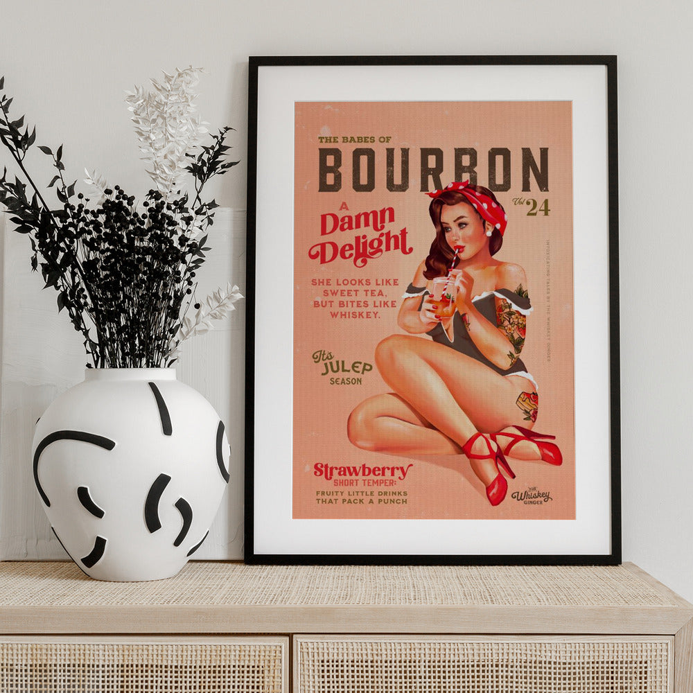 Bourbon Babes Vol 22 Vintage Pinup Girl Drinking A Cocktail - Art Print by The Whiskey Ginger