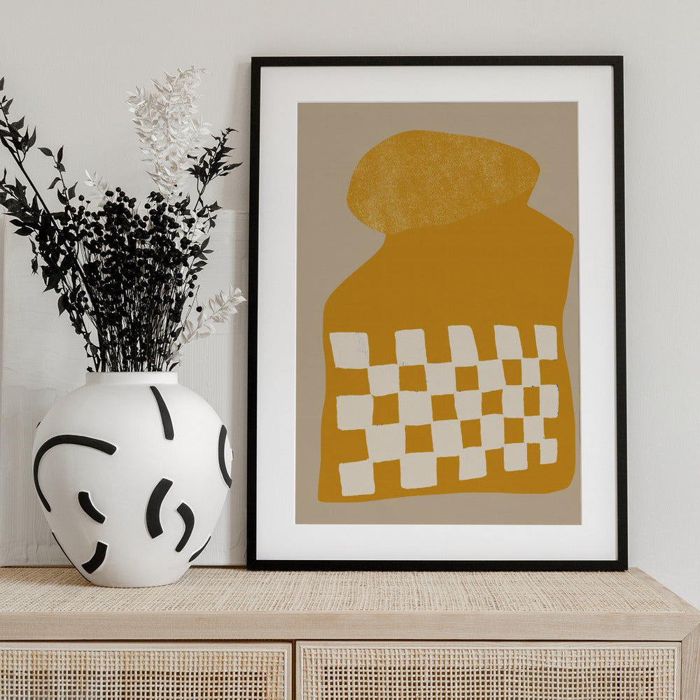 Golden Checkered Form - Art Print by THE MIUUS STUDIO