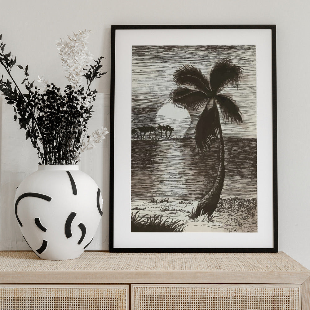 Palm in Sunset Glow - Art Print by Marika Barsrsind