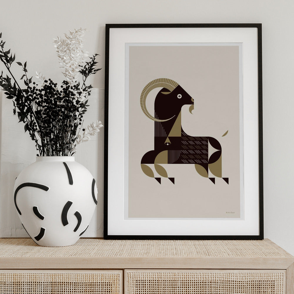 Golden Animals - Kri Kri Goat (White) - Art Print by Studio Soleil