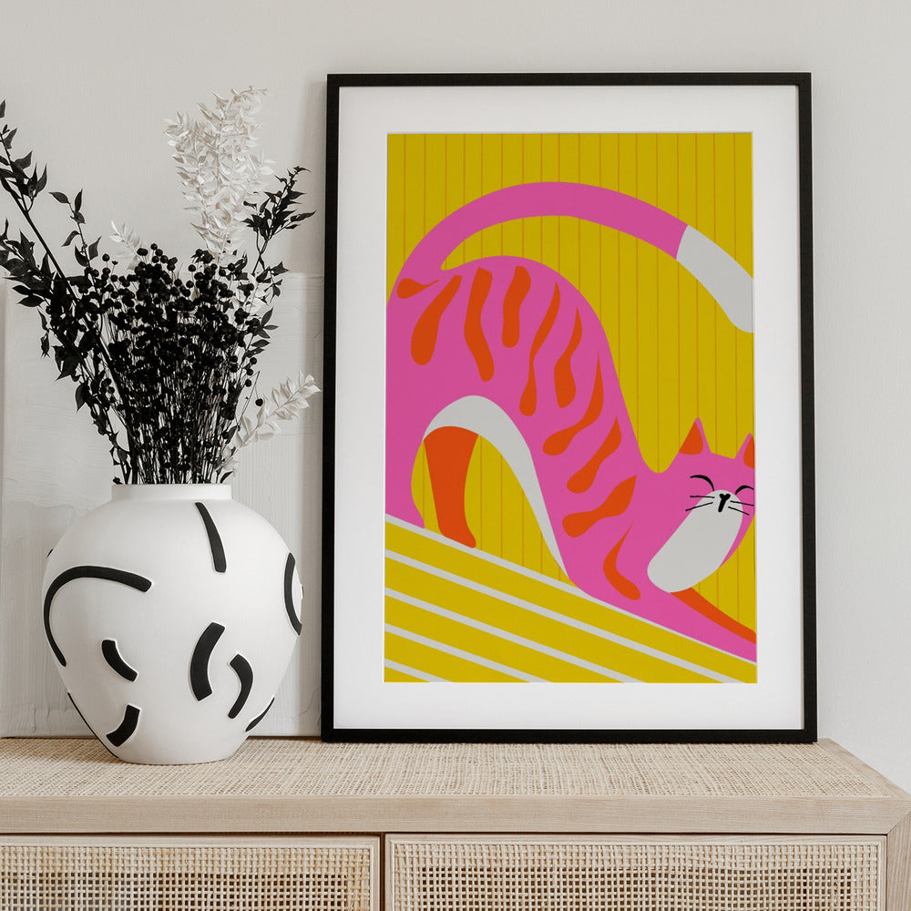 Snoozing Whiskers, Bright Adorable Cat - Art Print by Kintsugi99