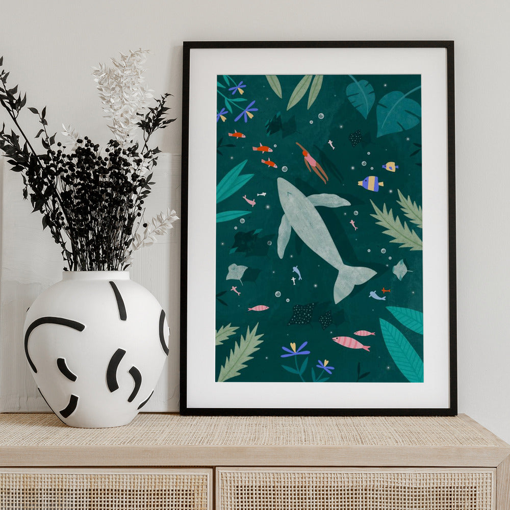 Swimming with a Whale - Art Print by Bea Müller