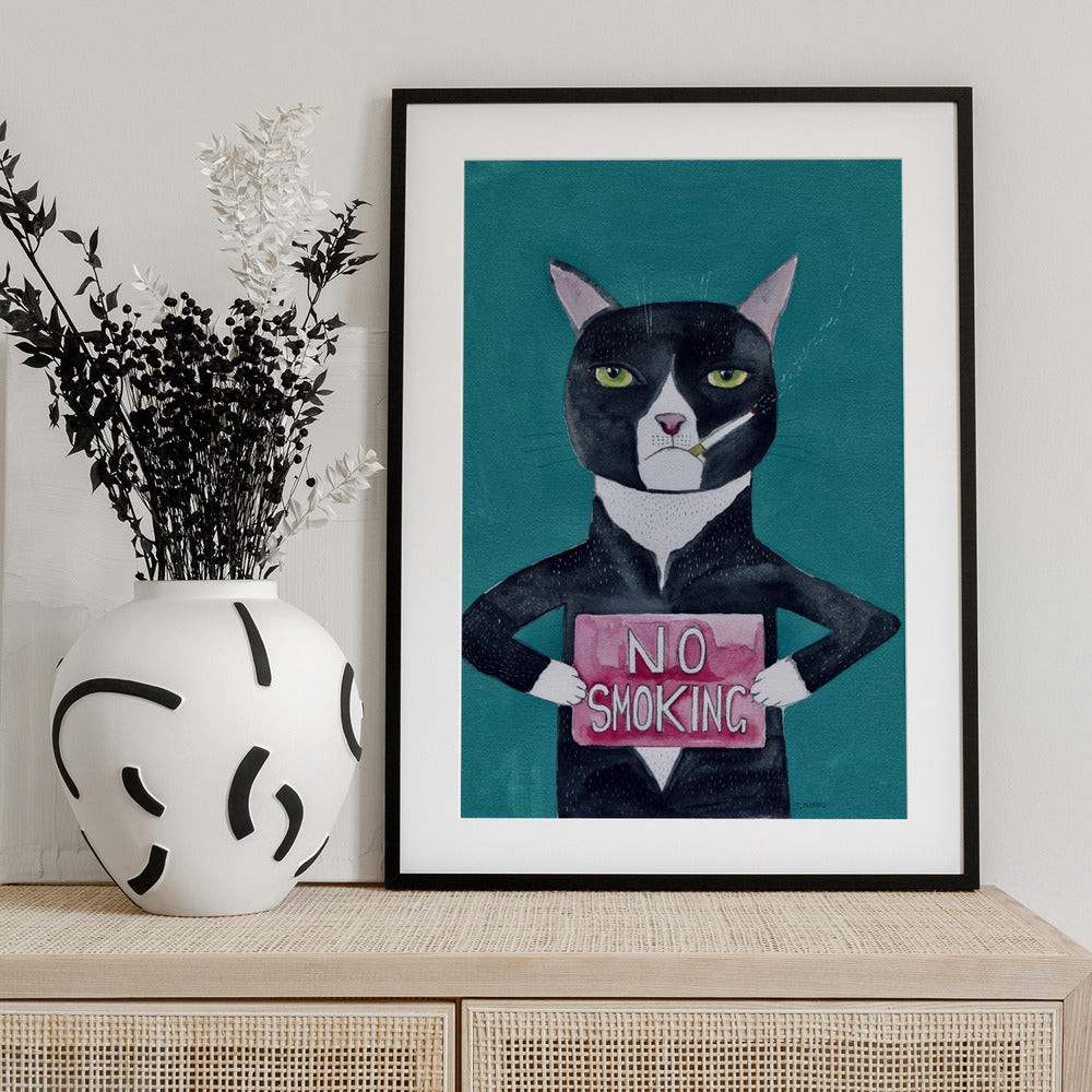 Smoking cat - Art Print by Sharyn Bursic