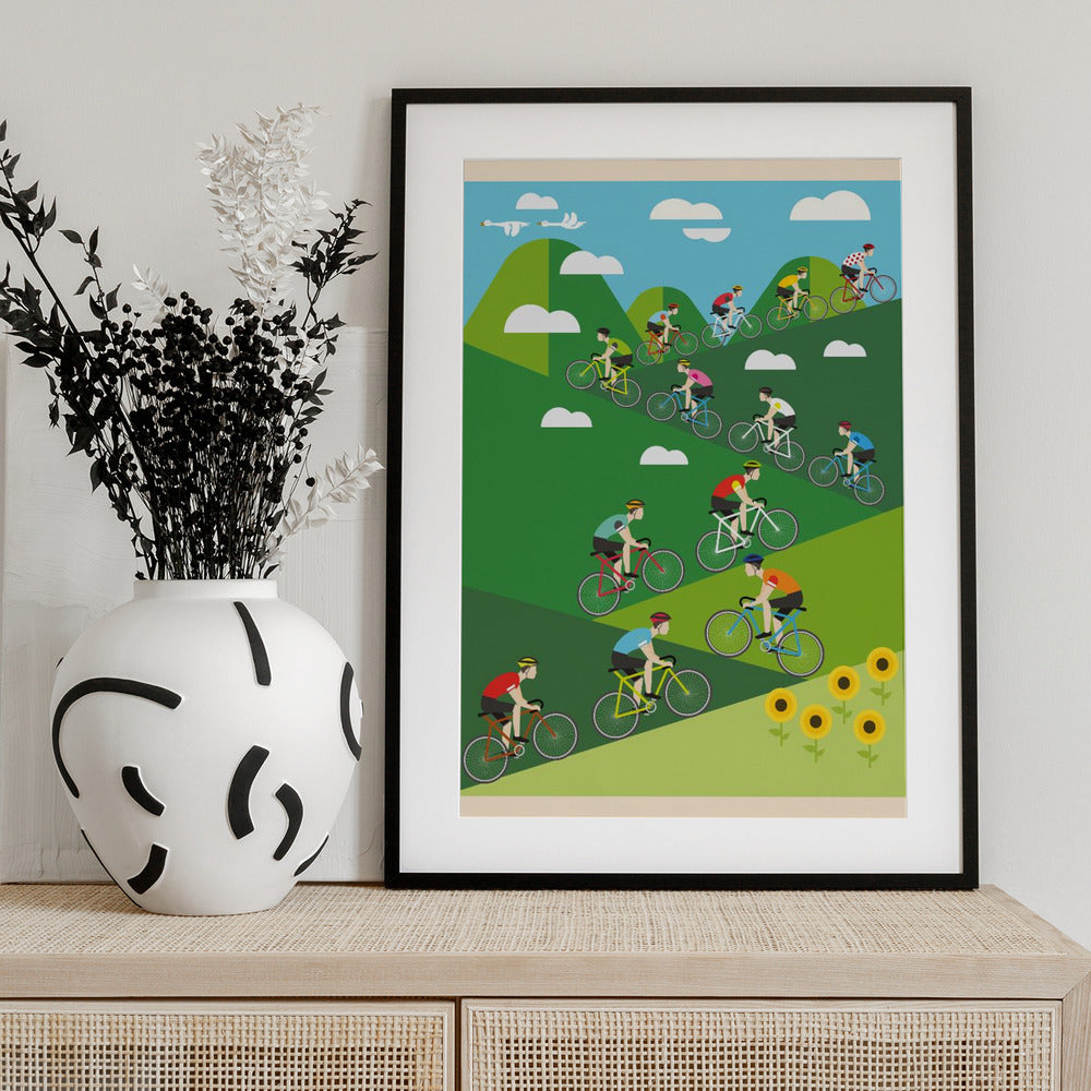 Hill Climb Cycling Art Print - Art Print by WallChart Art Studio
