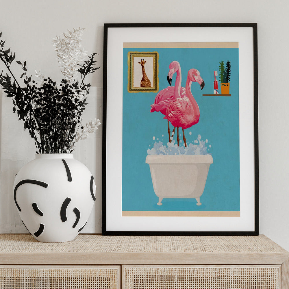 Flamingos In Bath - Art Print by WallChart Art Studio