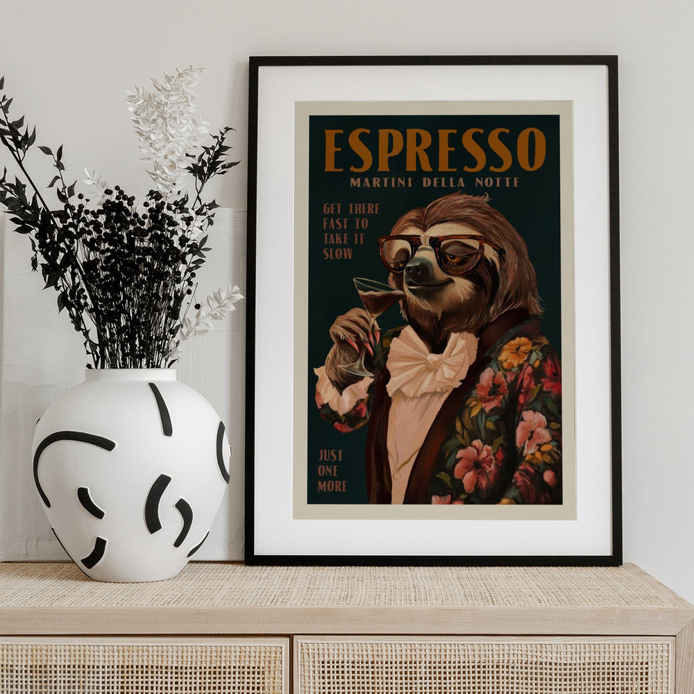 Art Deco Espresso Martini Drinking Sloth - Art Print by The Whiskey Ginger