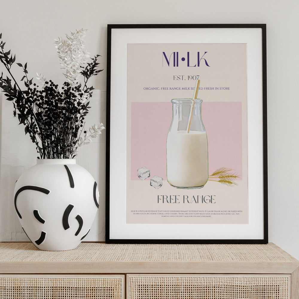 Organic Free Range Milk in a Clear Bottle with Straw - Art Print by Nazma Khokhar