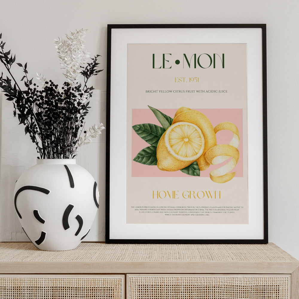 Vintage Style Sliced Lemon With Leaves - Art Print by Nazma Khokhar