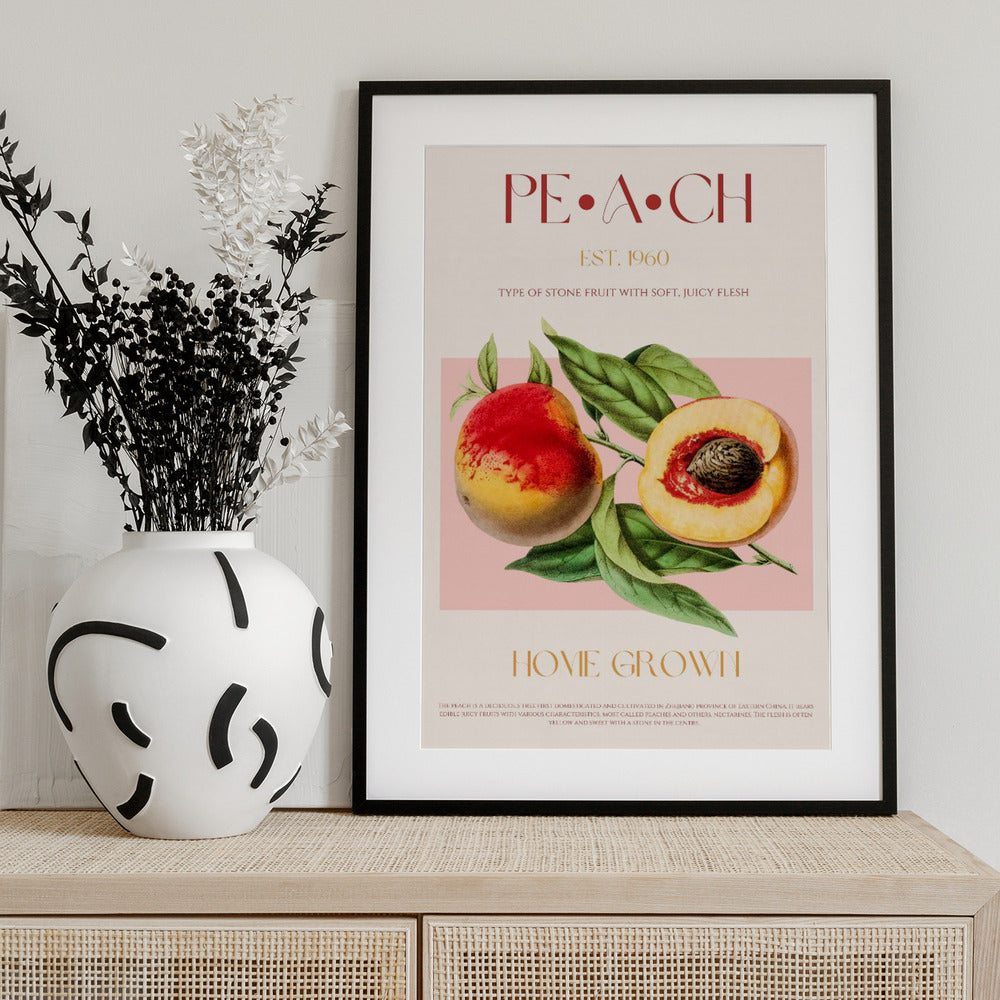 Vintage Style Peach Illustration - Art Print by Nazma Khokhar