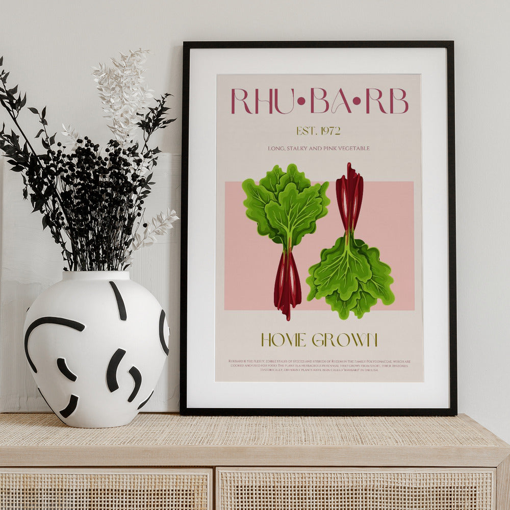 Illustrated Rhubarb With Vibrant Pink Stalks - Art Print by Nazma Khokhar
