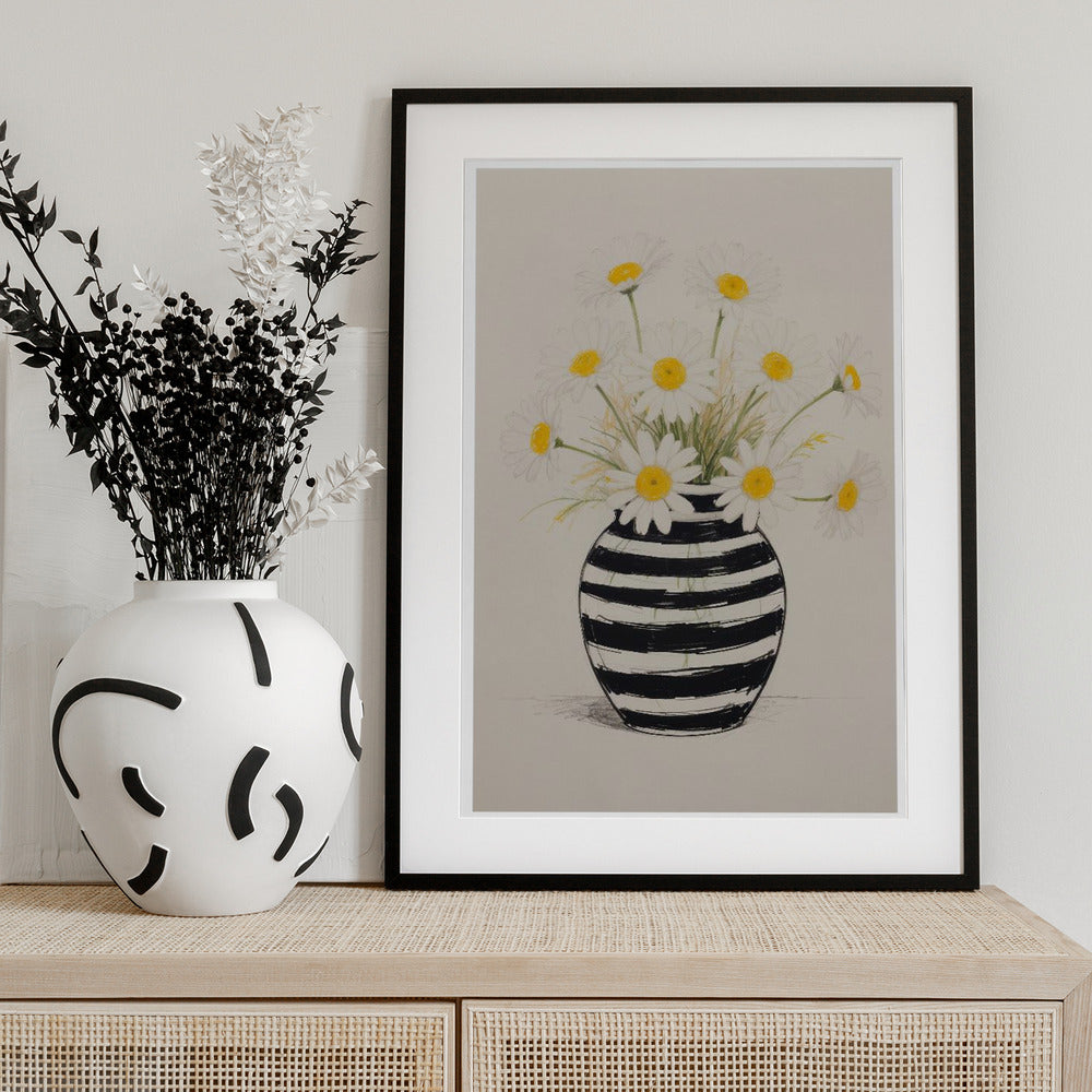 Striped Vase Daisies - Art Print by THE MIUUS STUDIO