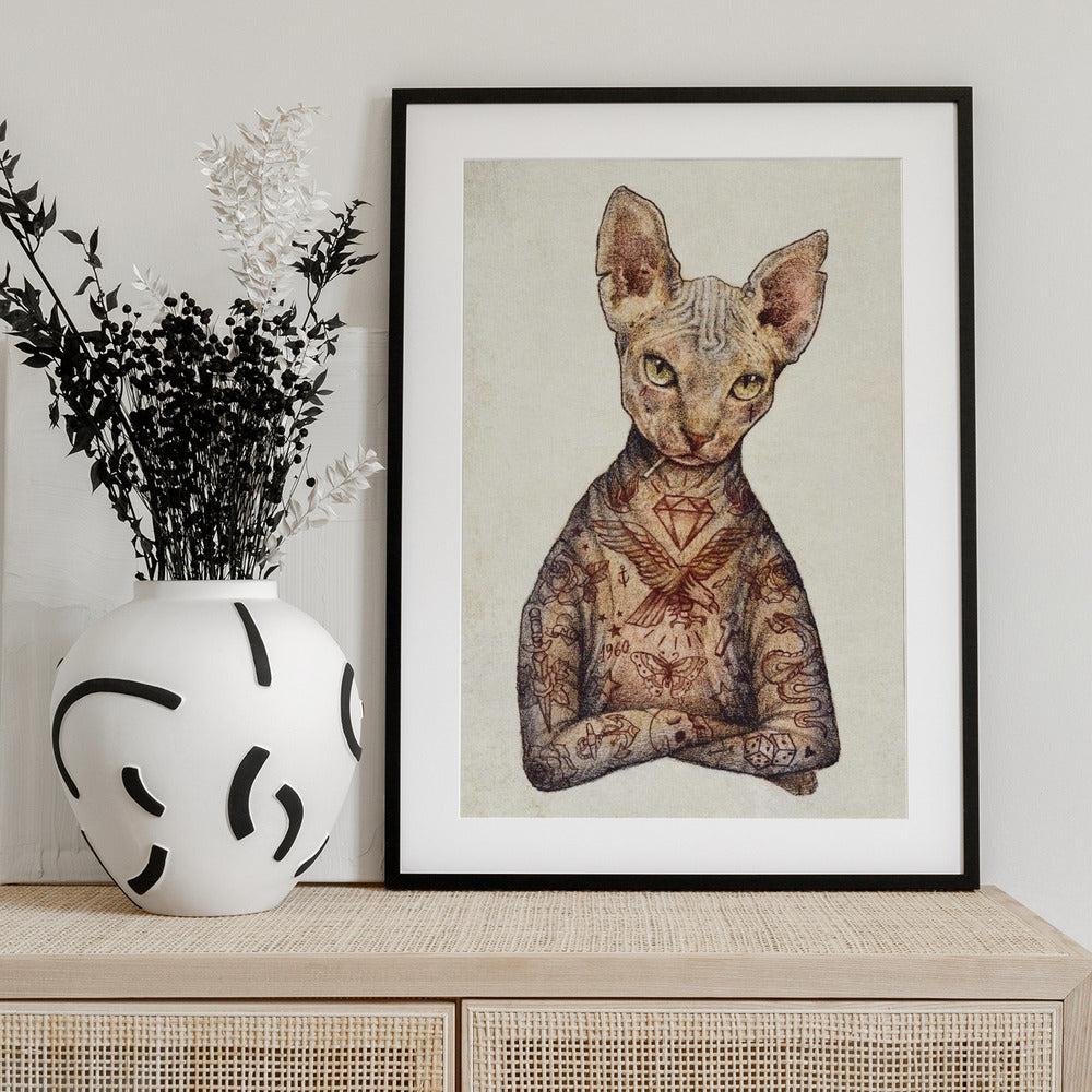 Stylish Tattoo Cat - Art Print by Mike Koubou