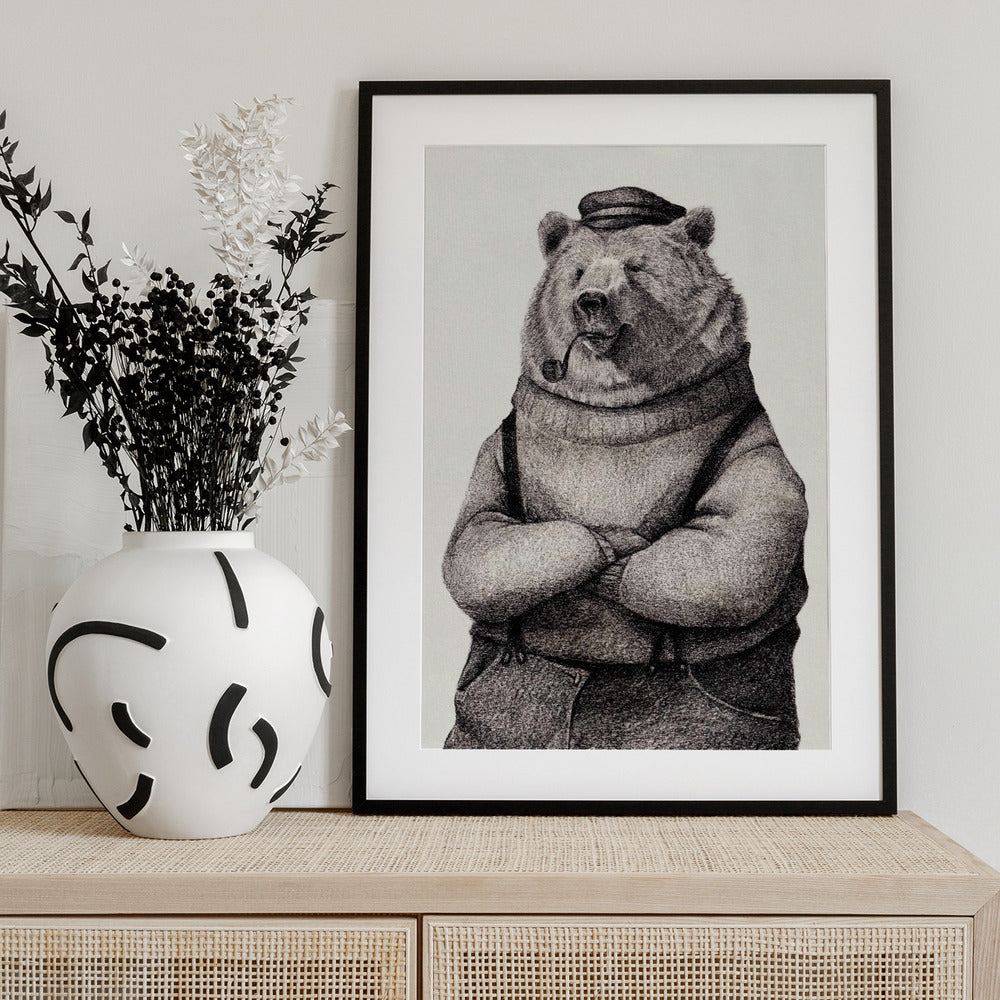 Bear In Vintage Attire - Art Print by Mike Koubou
