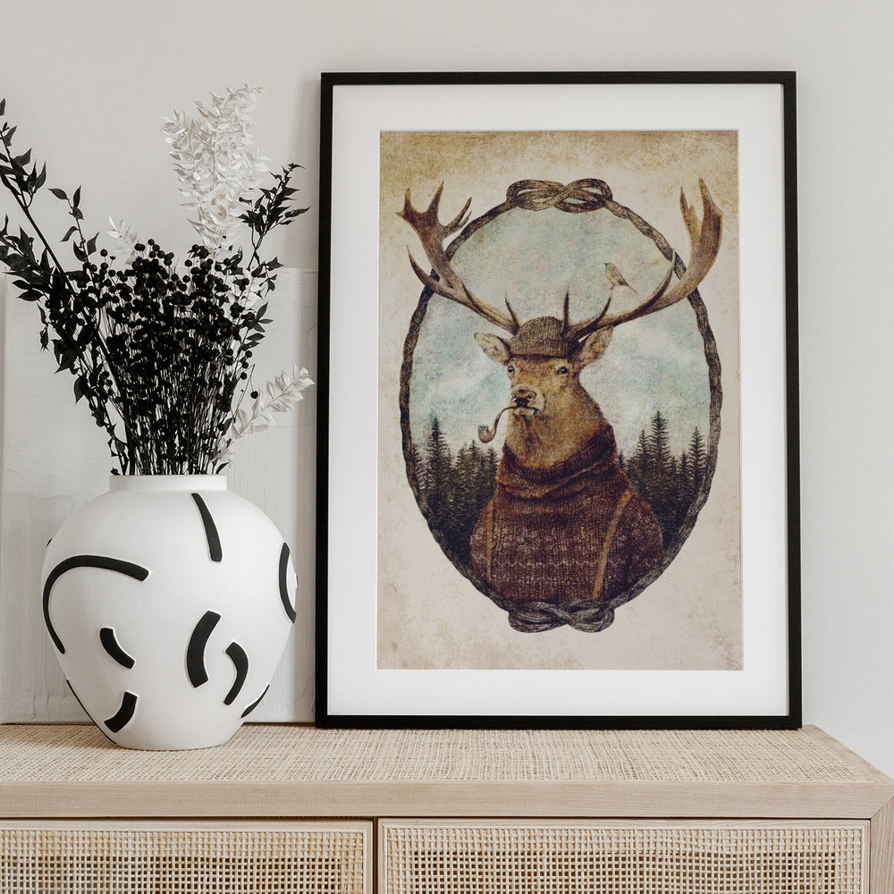 Deer Dressed In Cozy Attire - Art Print by Mike Koubou