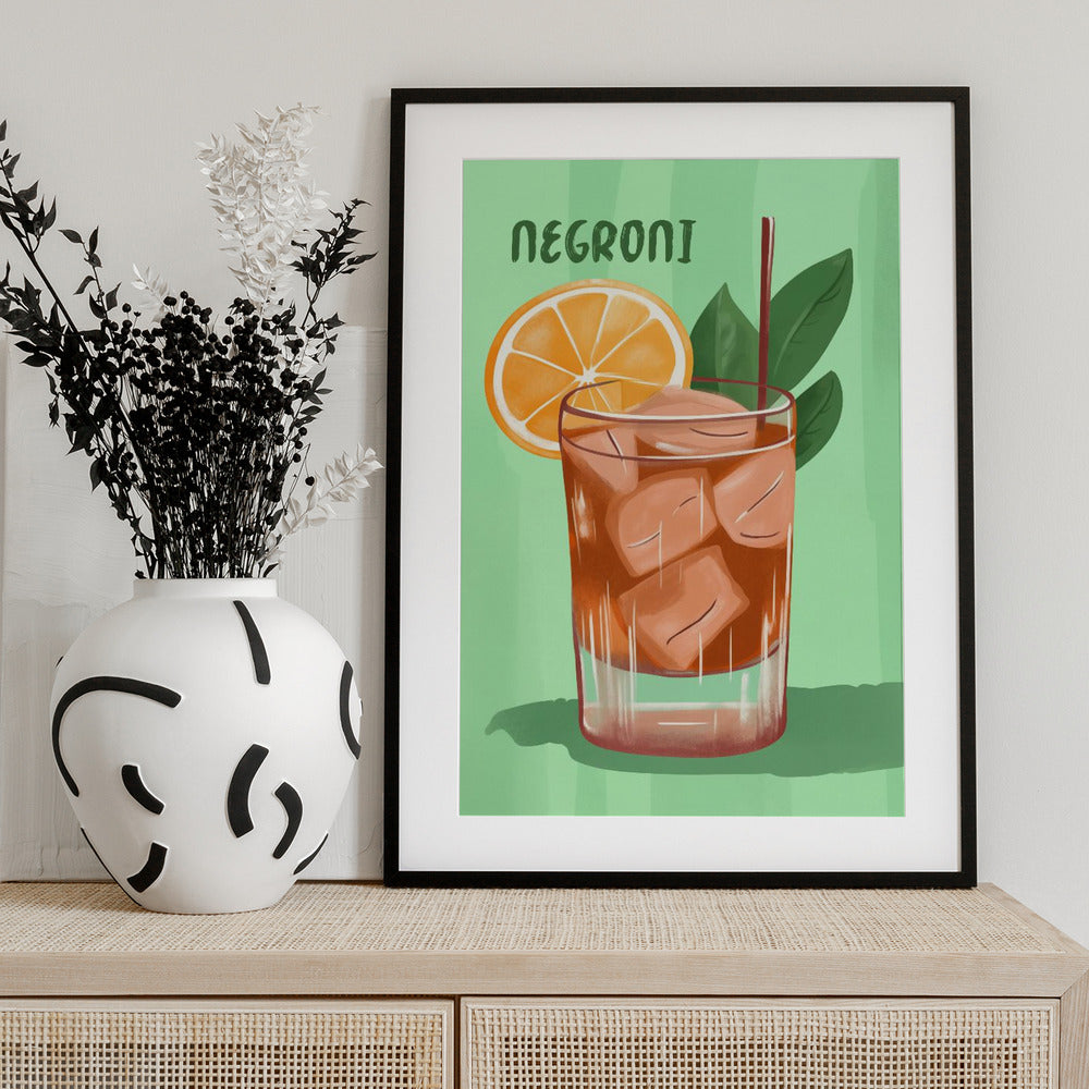 Negroni Cocktail With A V ibrant Orange Slice - Art Print by Andreas Magnusson