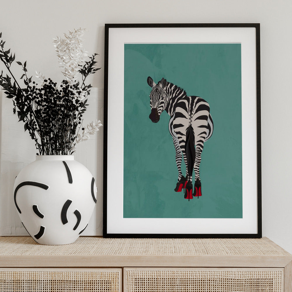 Zebra in heels teal - Art Print by Sarah Manovski