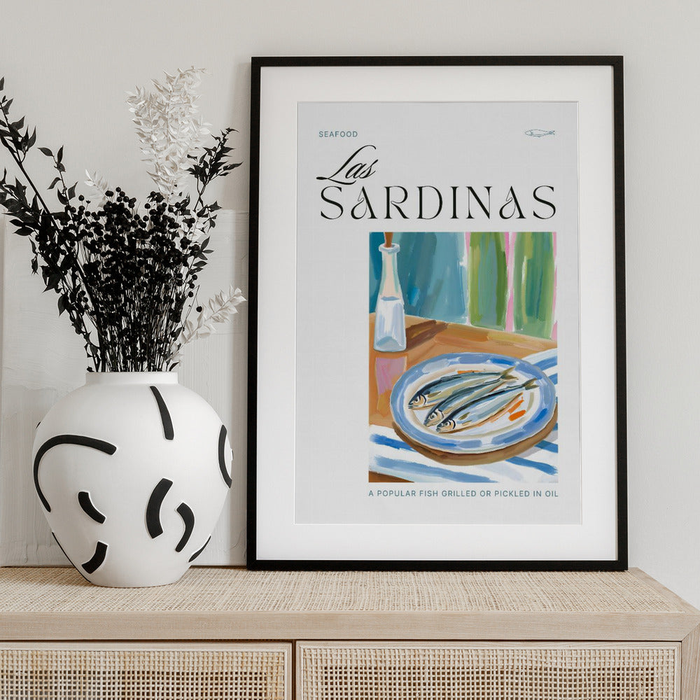 Plate of sardines with Bottle - Art Print by Ohkimiko