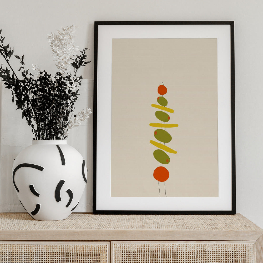 A Skewer with Olives and Tomatoes - Art Print by Anna Mielniczuk