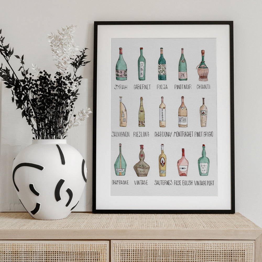 Wine Bottle Medley - Art Print by Giovanna Julião