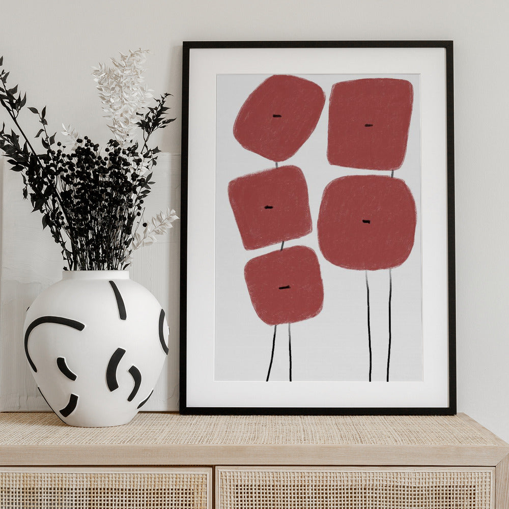 Red Geo Flowers - Art Print by THE MIUUS STUDIO