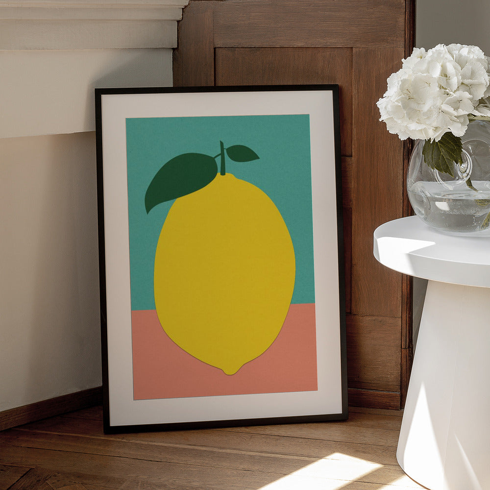 Lemon With Two Leaves - Art Print by Rosi Feist
