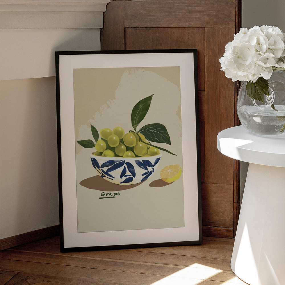Bowl of Grapes - Art Print by Emel Tunaboylu