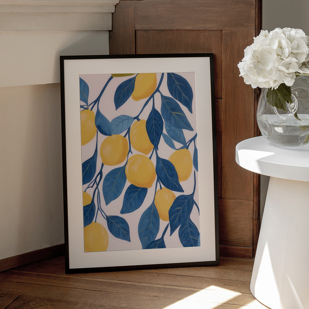 Lemon Tree with Blue Leaves Illustration - Art Print by Melloi Art Prints